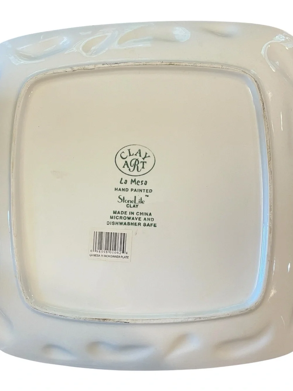 Clay Art Dinner Plate Platter La Mesa StoneLite Clay Hand Painted Square 11